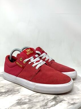 Supra Stacks II Vulc Red Nubuck/Canvas Low-Top Skate Sneakers 8 Mens Sporty Punk